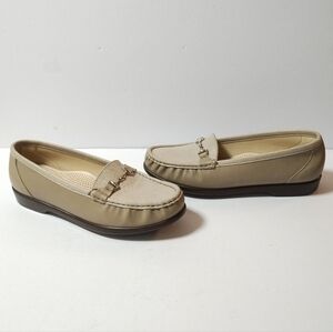 SAS Comfort Metro Tripad Leather Slip-on Loafers Taupe Web Linen  8.5